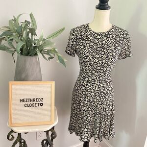 Polo Ralph Lauren Black and Ivory Floral Mini Skater dress retro 90’s size 2